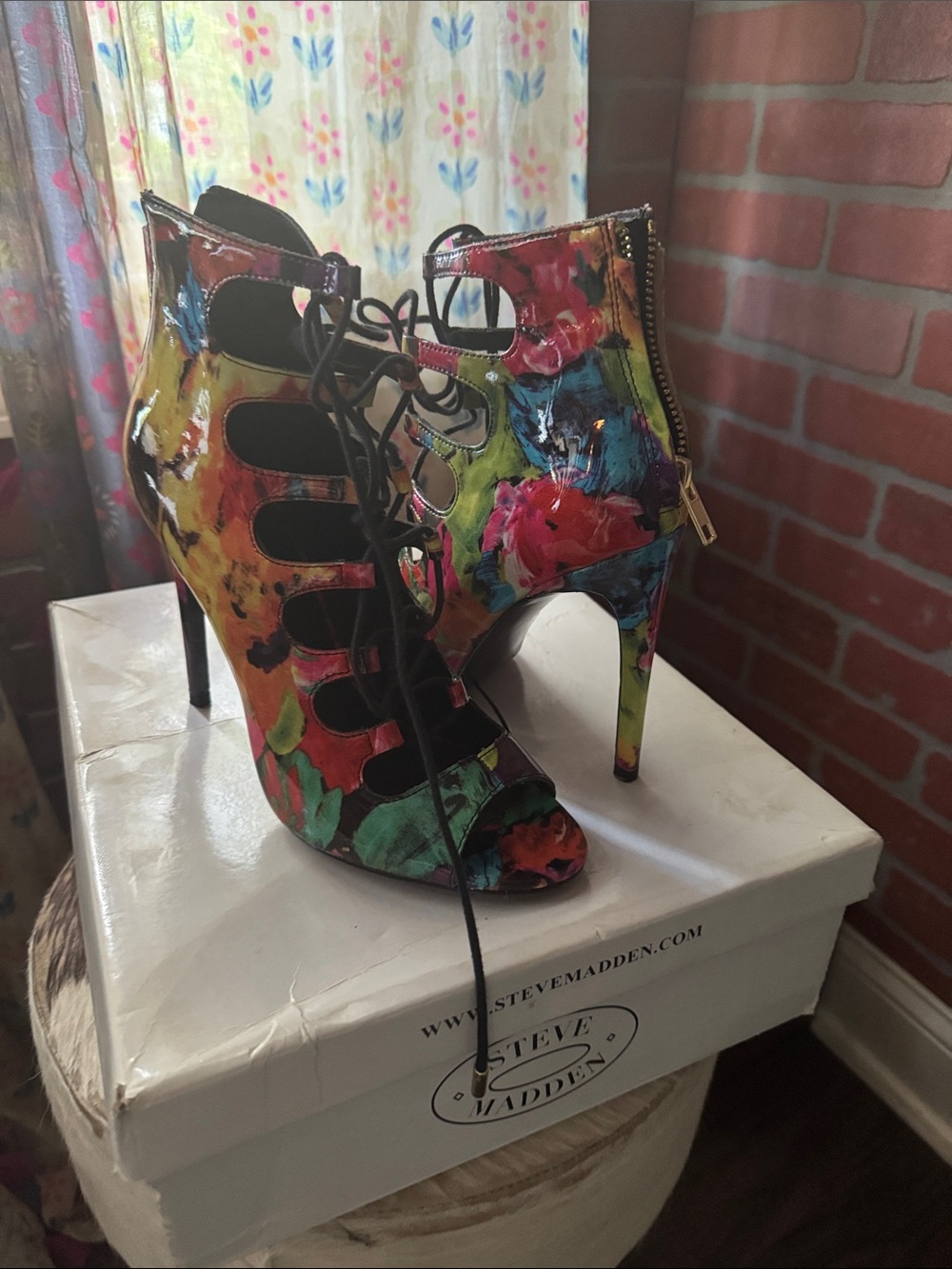 Steve Madden Multicolor Floral Lace-Up Stiletto Sandal